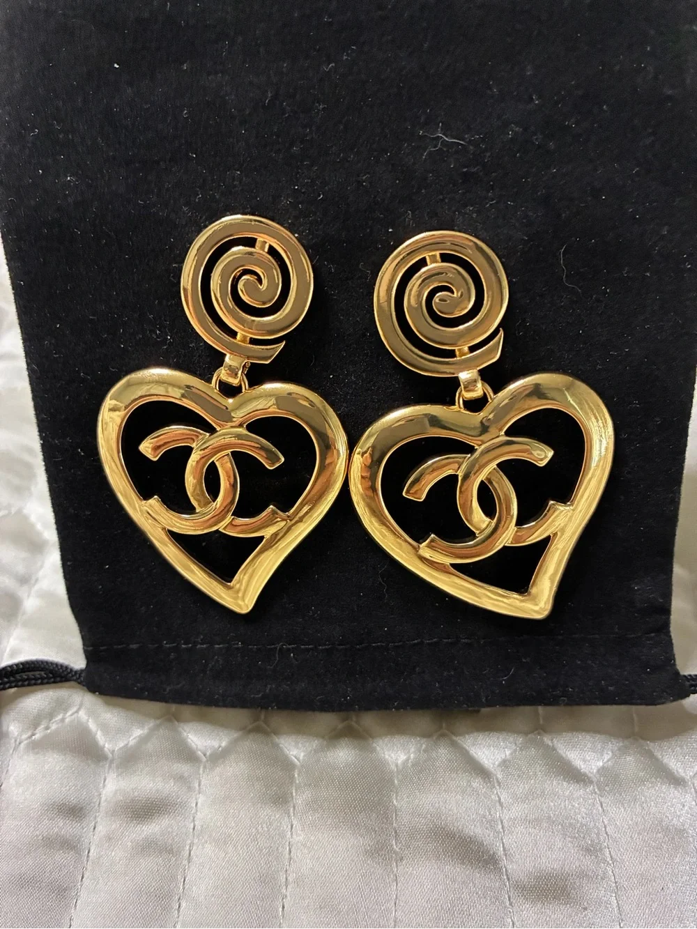 ChaneI Heart Logo Gold- Tone Earrings Vintage Style For Pierced Ears